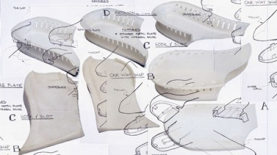 Drawings for footwear supports engineered in part by Art of Mass Production, a San Diego based plastics engineering company