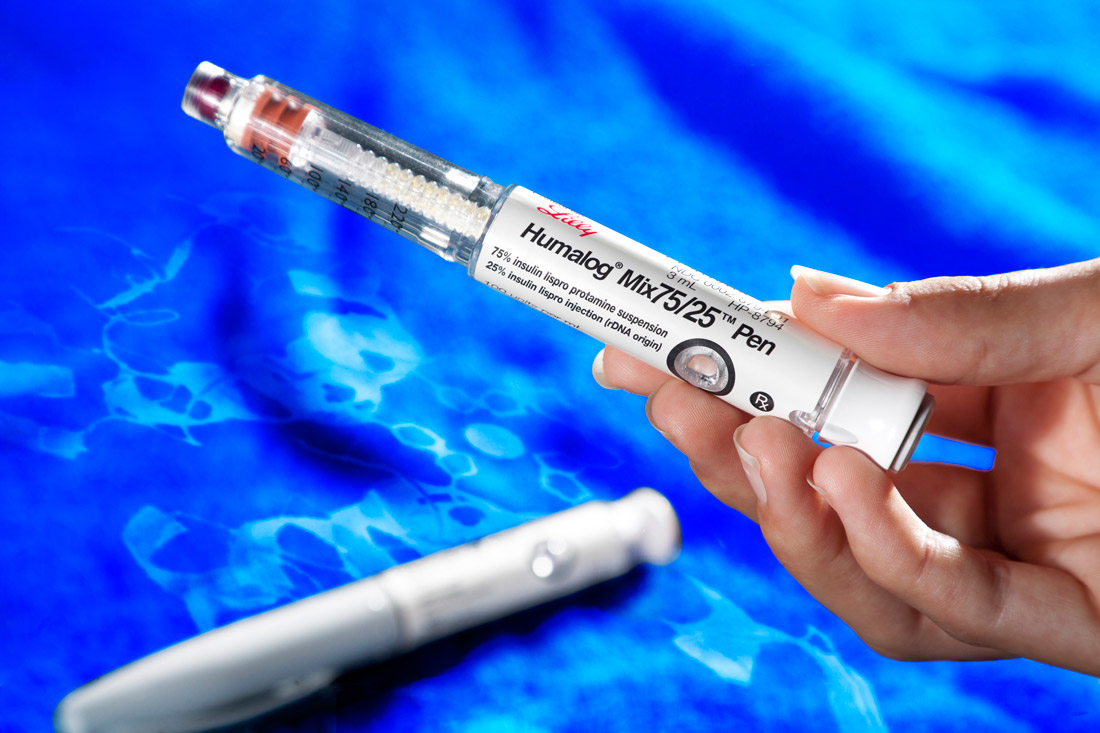 An insulin pen developed for Humalog in part by Art of Mass Production, a San Diego based plastics engineering company